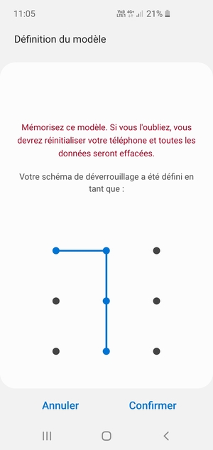 Dessinez de nouveau le schéma de déverrouillage et sélectionnez Confirmer