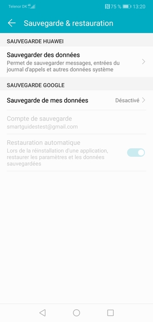 Sélectionnez Sauvegarde de mes données