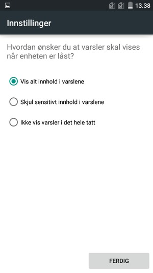 Velg ønsket alternativ og velg FERDIG