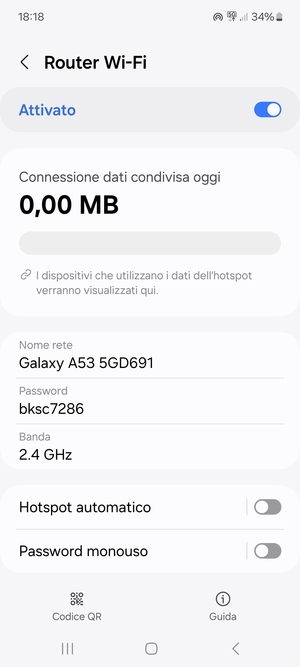 Il telefono è ora pronto per essere usato come modem