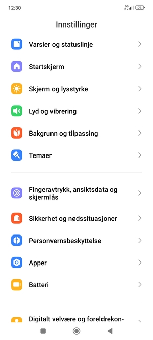 Bla til og velg Fingeravtrykk, ansiktsdata og skjermlås