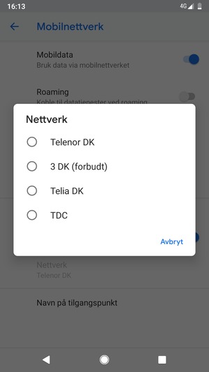 Velg en nettverksoperatør fra listen