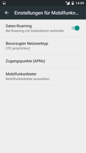 Schalten Sie Daten- Roaming an oder aus