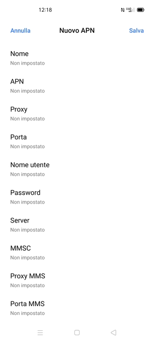 Inserisci le informazioni di Internet