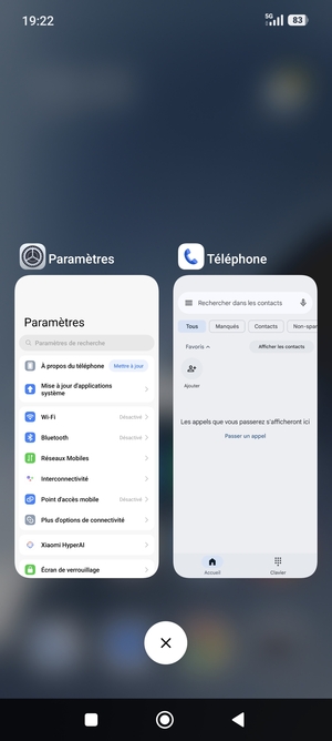 Sélectionnez l'icône Supprimer pour fermer toutes les applis en cours d'exécution