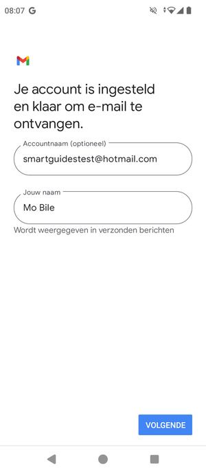 Geef uw account een naam en voer uw naam in. Selecteer VOLGENDE
