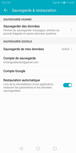 Sélectionnez Compte de sauvegarde