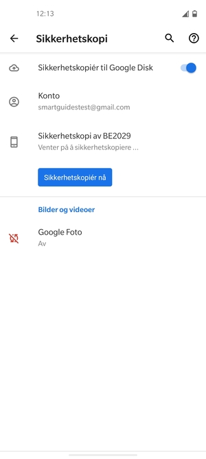 Gå tilbake til Sikkerhetskopi-menyen og velg Konto