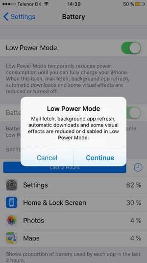 Select Low Power Mode and select Continue