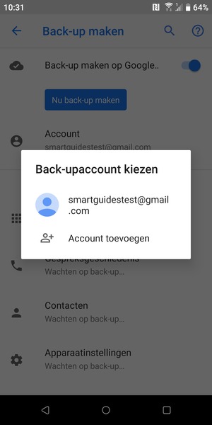 Selecteer uw back-up-account