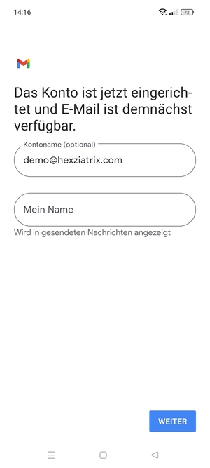 Geben Sie Ihrem Konto einen Namen und geben Sie Ihren Namen ein. Wählen Sie WEITER