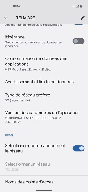 Pour changer de réseau en cas de problèmes de réseau,  désactiver Sélectionner automatiquement le réseau