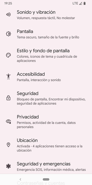 Desplácese y seleccione Seguridad