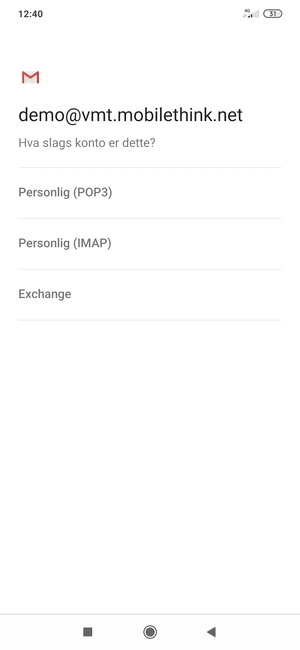 Velg Personlig (POP3) eller Personlig (IMAP)