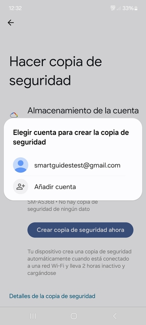Seleccione su cuenta de copia de seguridad
