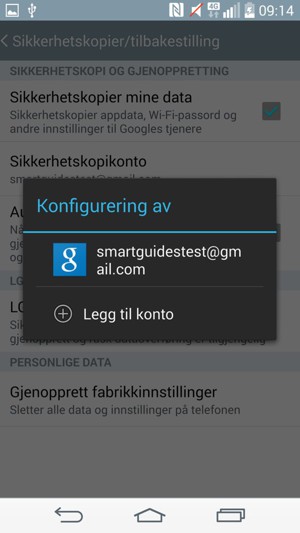 Velg sikkerhetskopi-konto