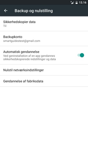 Vend tilbage til menuen Backup og nulstilling og vælg Backupkonto