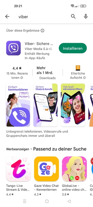 Wählen Sie die App