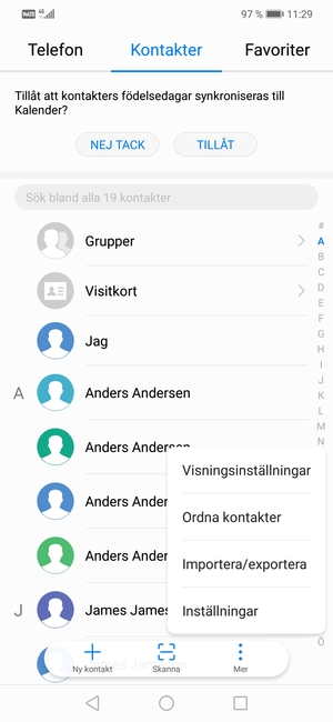 Välj Importera/exportera