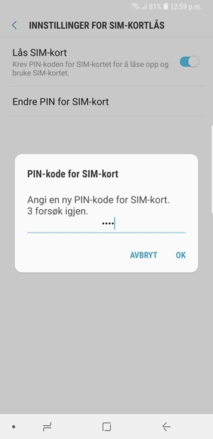 Skriv inn Ny PIN-kode for SIM-kort og velg OK