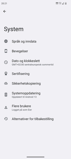 Velg Sikkerhetskopiering