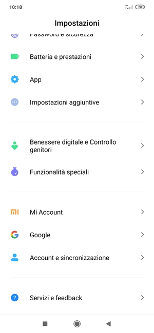 Scorri e seleziona Account e sincronizzazione