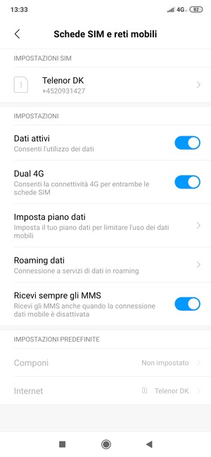 Seleziona Roaming dati