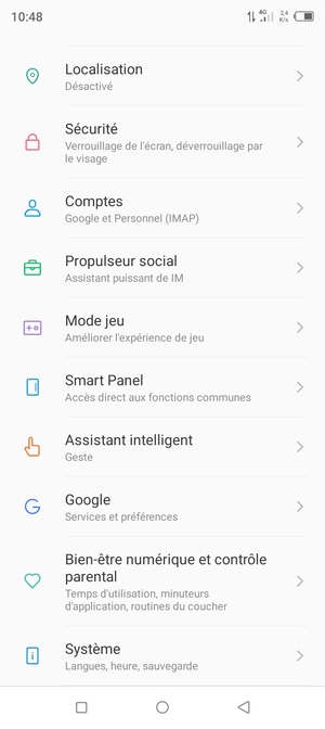 Faites défiler et sélectionnez Système