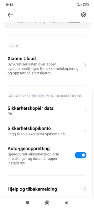Velg Sikkerhetskopikonto