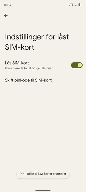 Din PIN-kode til SIM-kort er nu ændret