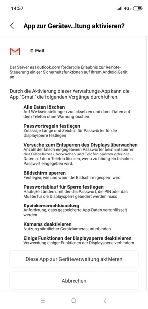 Wählen Sie Diese App zur Geräteverwaltung aktivieren