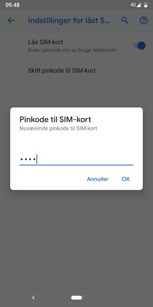 Indtast din Nuværende pinkode til SIM-kort og vælg OK
