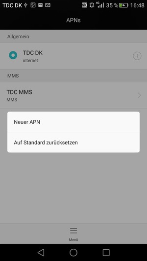 Wählen Sie die Menü-Taste und wählen Sie Auf Standard zurücksetzen