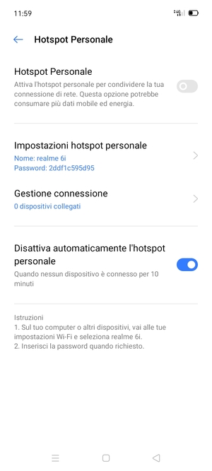Seleziona Impostazioni hotspot personale