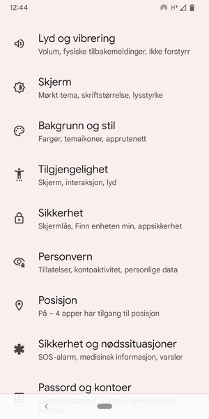 Bla til og velg Sikkerhet