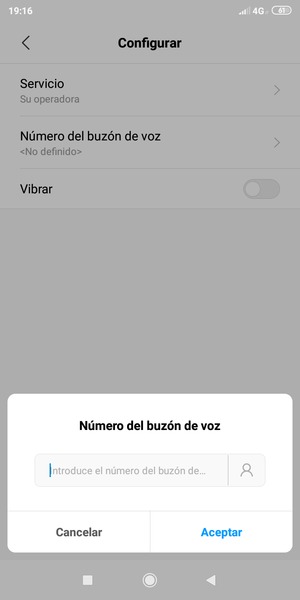 Introduzca el Número del buzón de voz y seleccione Aceptar