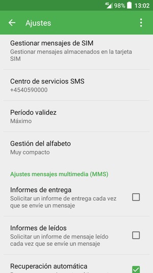 Desplácese y seleccione Centre de servicios SMS