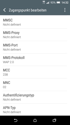 Scrollen Sie nach unten und geben Sie MMS-Informationen ein