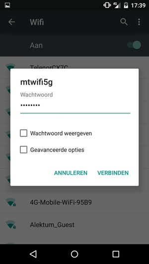 Voer het WiFi-wachtwoord in en selecteer VERBINDEN