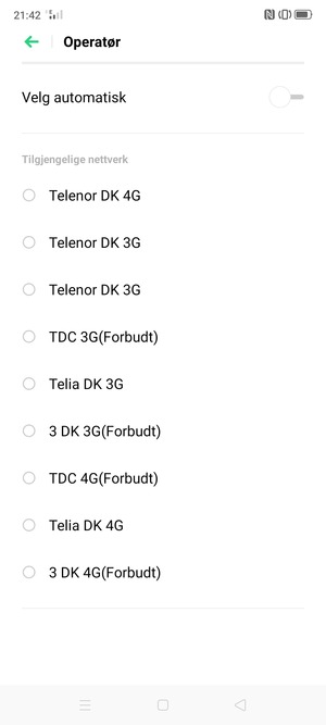 Velg en nettverksoperatør fra listen