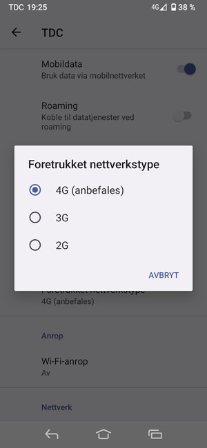 Velg ønsket alternativ