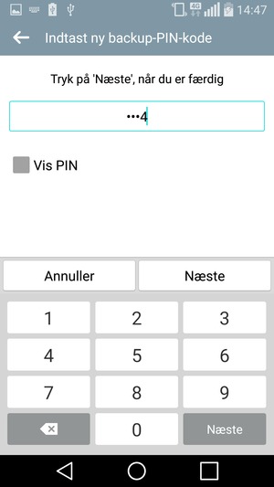 Indtast en Backup-PIN-kode og vælg Fortsæt
