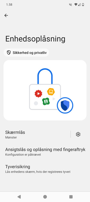 Din telefon er nu sikret med en skærmlås
