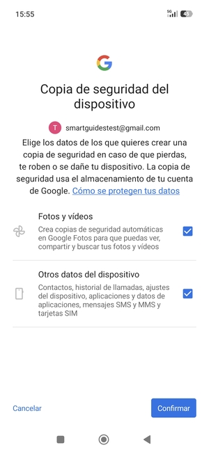 Seleccione la opciones deseada y seleccione Confirmar
