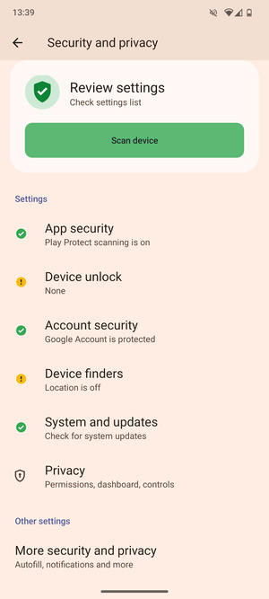 To change the PIN for the SIM card, go to the Security and privacy menu and select More security and privacy