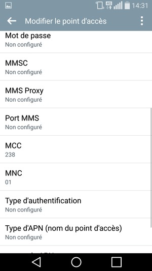 Faites défiler vers le bas et saisissez les informations MMS