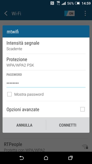 Inserisci la password del Wi-Fi e seleziona CONNETTI