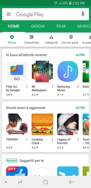 Seleziona la barra di ricerca