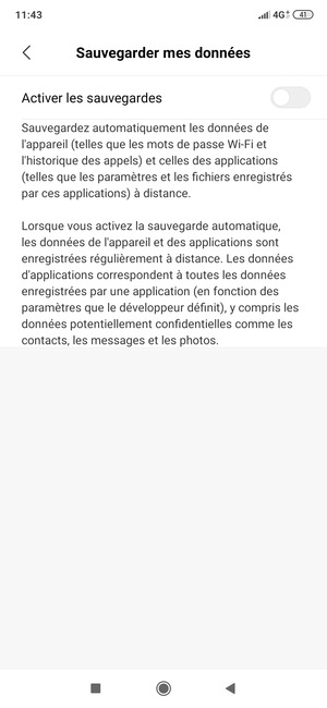 Activer le Activer les sauvegardes