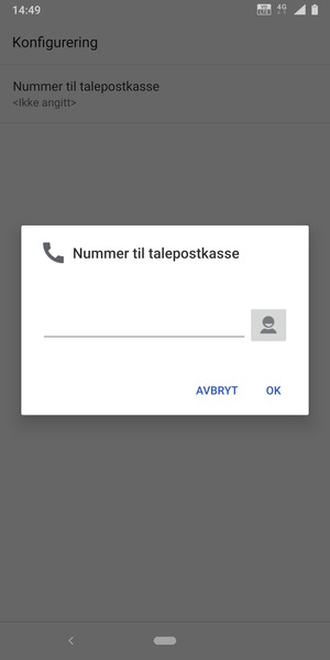 Skriv inn Nummer til talepostkasse og velg OK